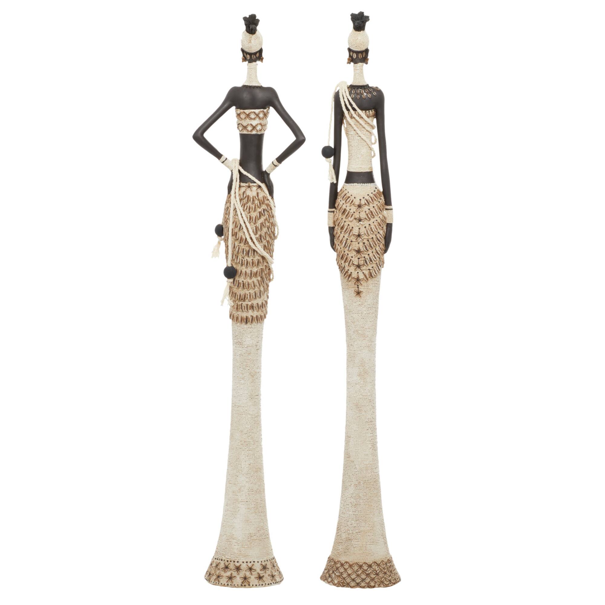 Set of 2 White Stone Contemporary Sculpture 6", 31"